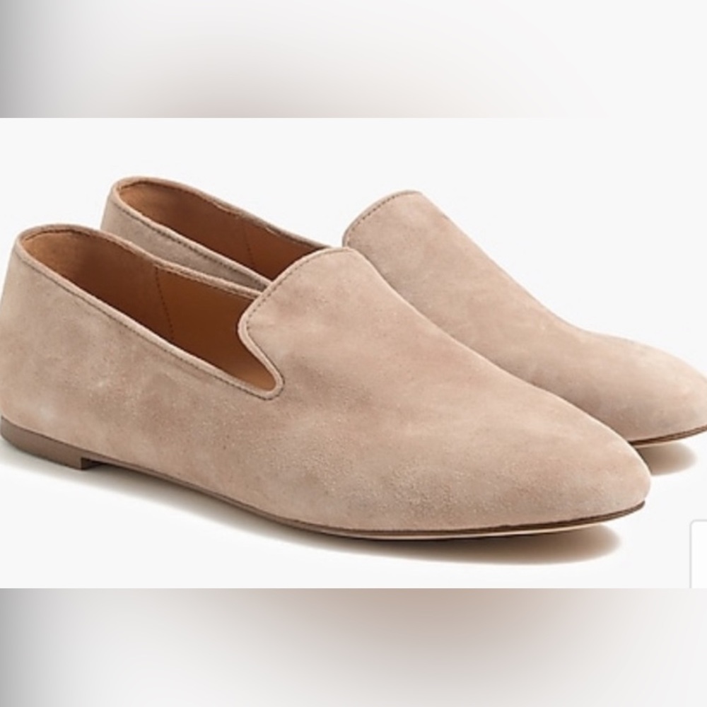 JCrew Suede leather smoking loafers Sz 9.5. Beige in color